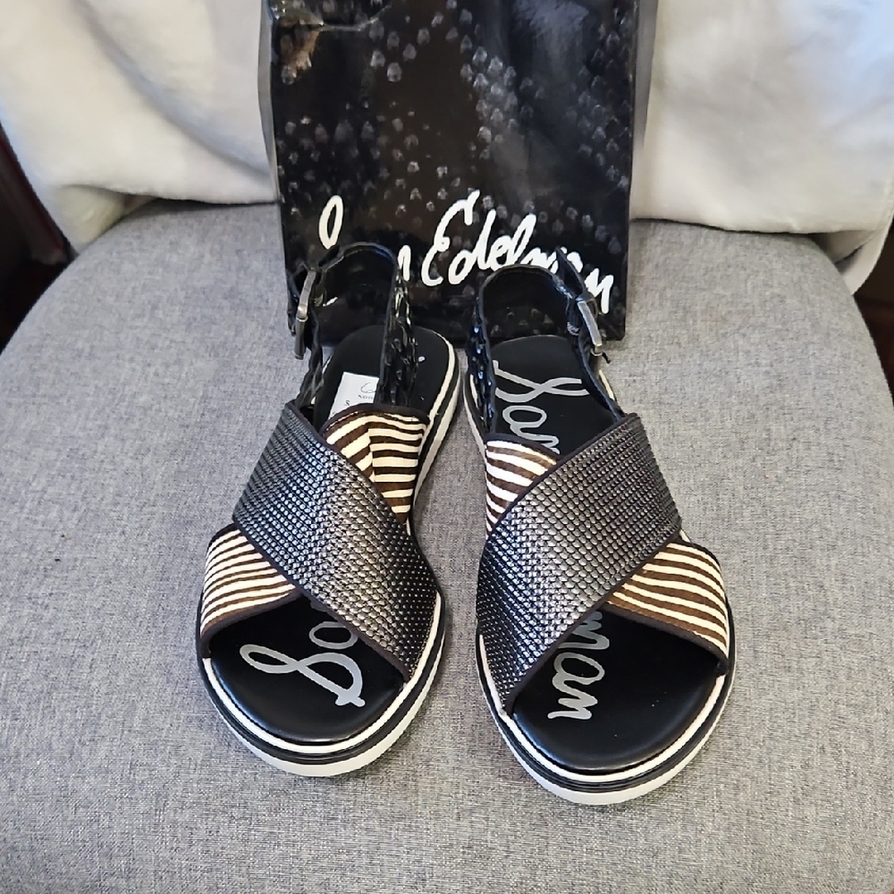 Sam Edelman Black Brown And White Zebra Striped Fur Slingback Sandals
